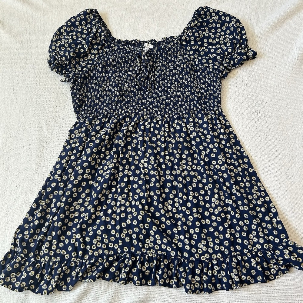 Floral Off the Shoulder Dress Sz 3X Daisies Ruched Short Ruffle Blue Country